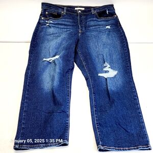 Levi's Ribcage Straight Ankle Blue Jeans Women's Plus Size 20W Destroyed Stretch